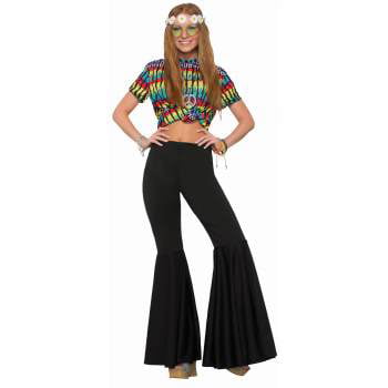 Hippie Pants Black 60's Bell Bottom Fancy Dress Up Halloween Costume Accessory